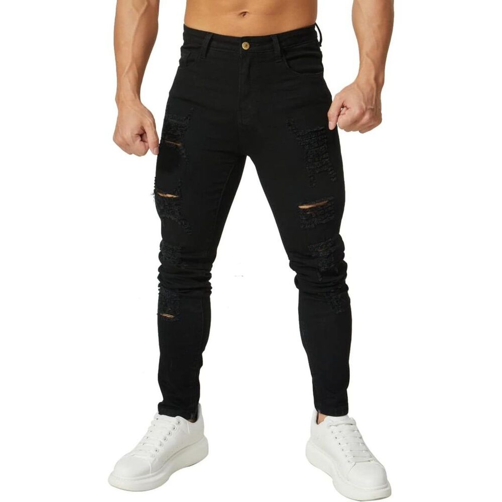 Brand New Hungson Black Ripped Skinny-Fit Men’s Jeans